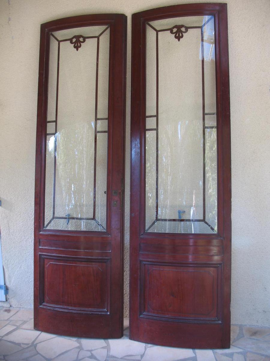 Pair Of Arched Doors Cuban Mahogany Massif High Glazed