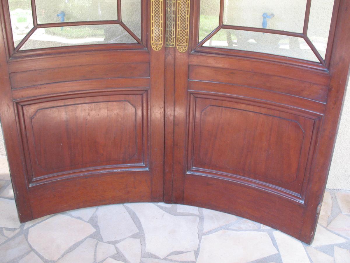 Pair Of Arched Doors Cuban Mahogany Massif High Glazed-photo-4