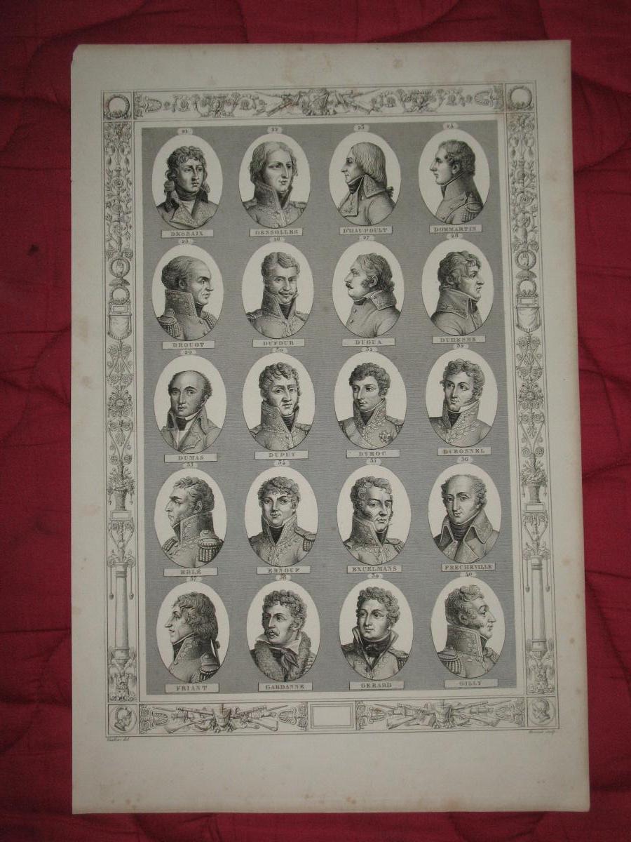 Suite de 5 planches de portraits de personnalités de l'Empire gravées par Bovinet époque 19ème-photo-2