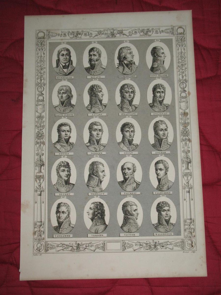 Suite de 5 planches de portraits de personnalités de l'Empire gravées par Bovinet époque 19ème-photo-2