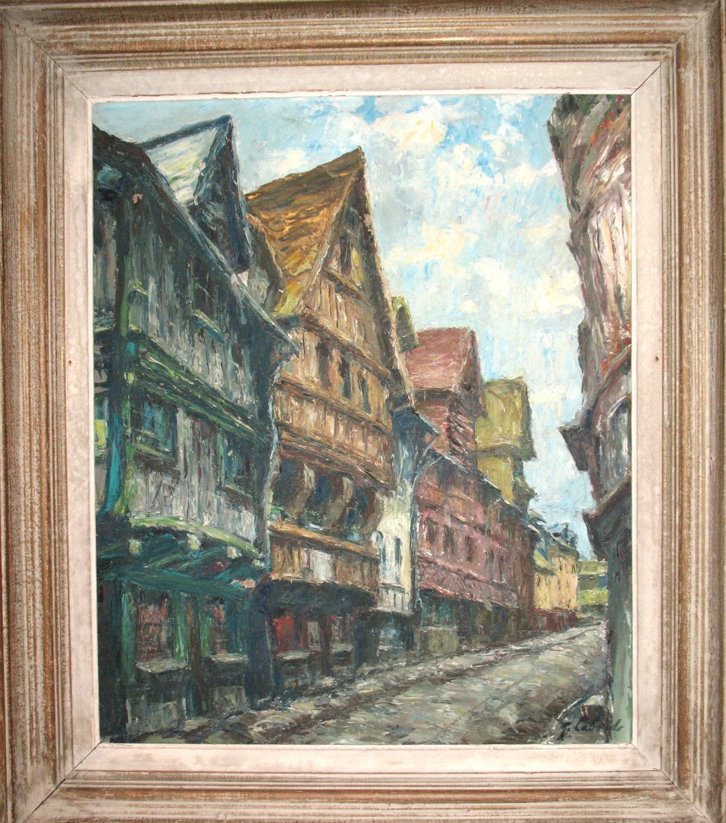 Huile sur panneau Rue de Rouen -  Gaston Laborde-photo-1