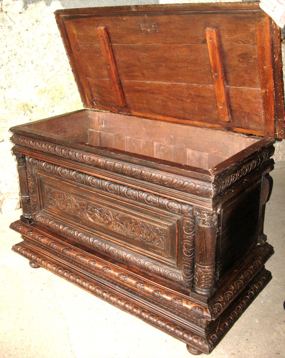 Norman Wedding Chest With Carved Panels Of The Seventeenth-photo-1