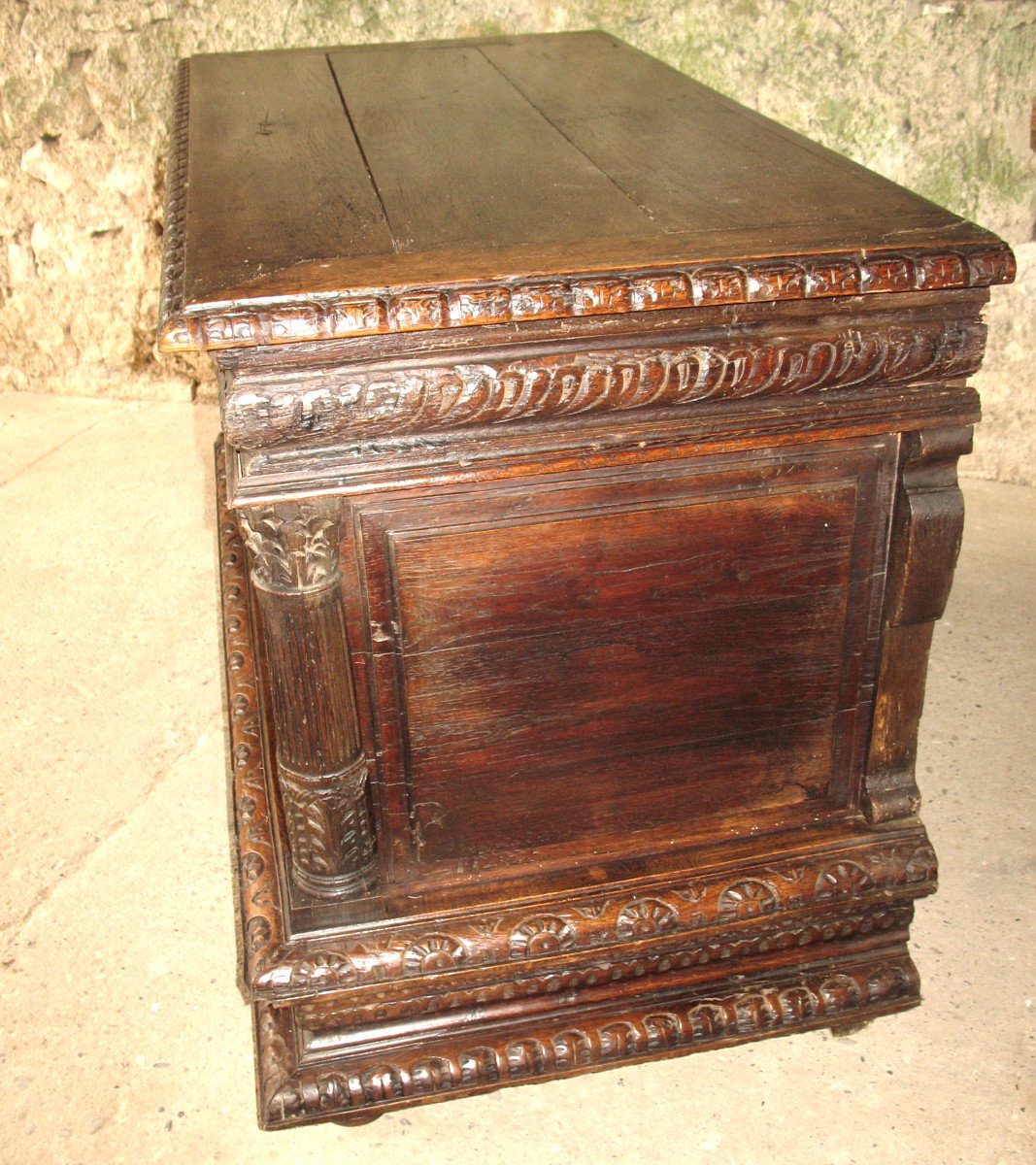 Norman Wedding Chest With Carved Panels Of The Seventeenth-photo-2