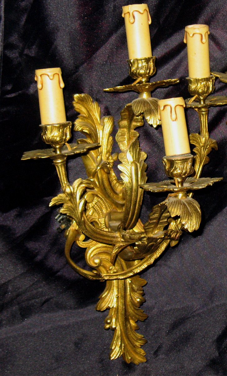 Paire d'appliques en bronze à 4 lumières style Louis XV-photo-7