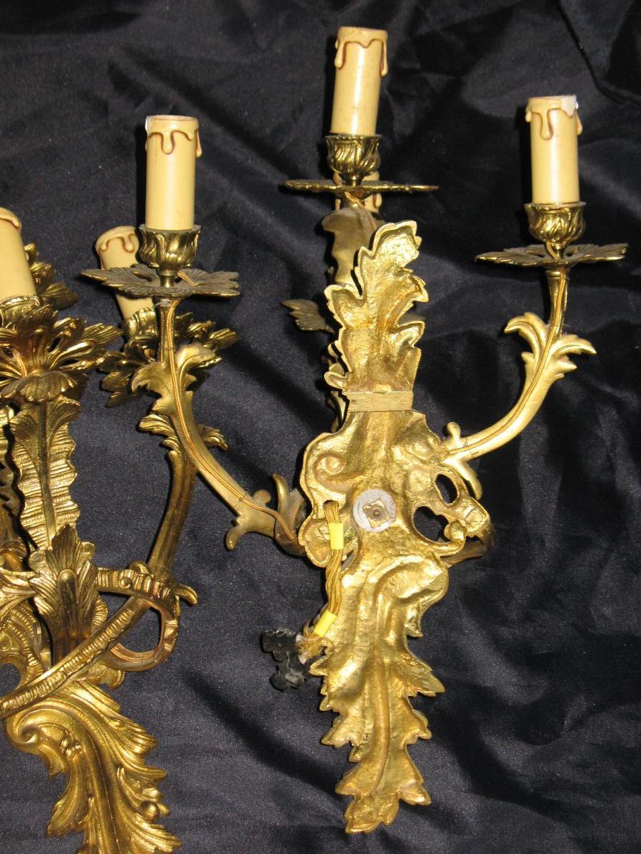 Paire d'appliques en bronze à 4 lumières style Louis XV-photo-2