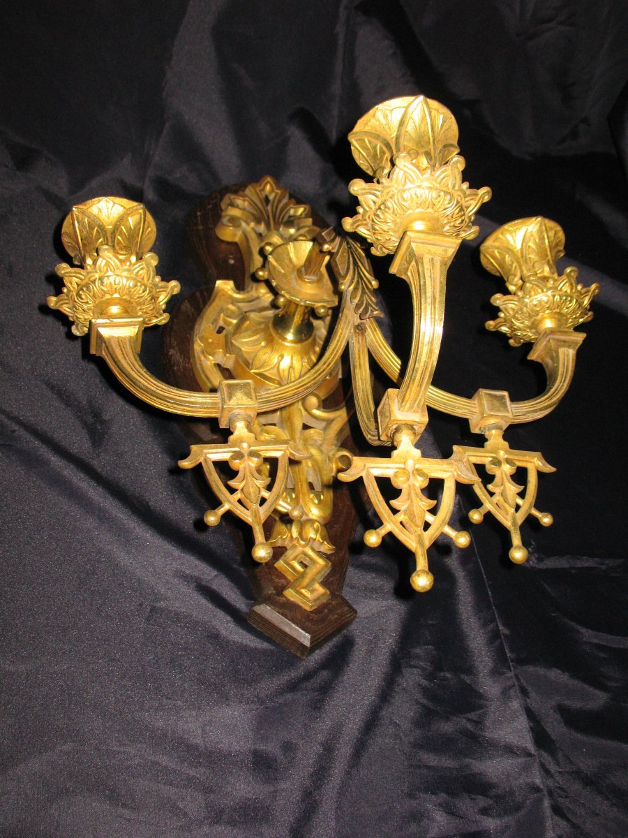Grande applique en bronze de style gothique époque 19ème à 3 bras de lumière-photo-2