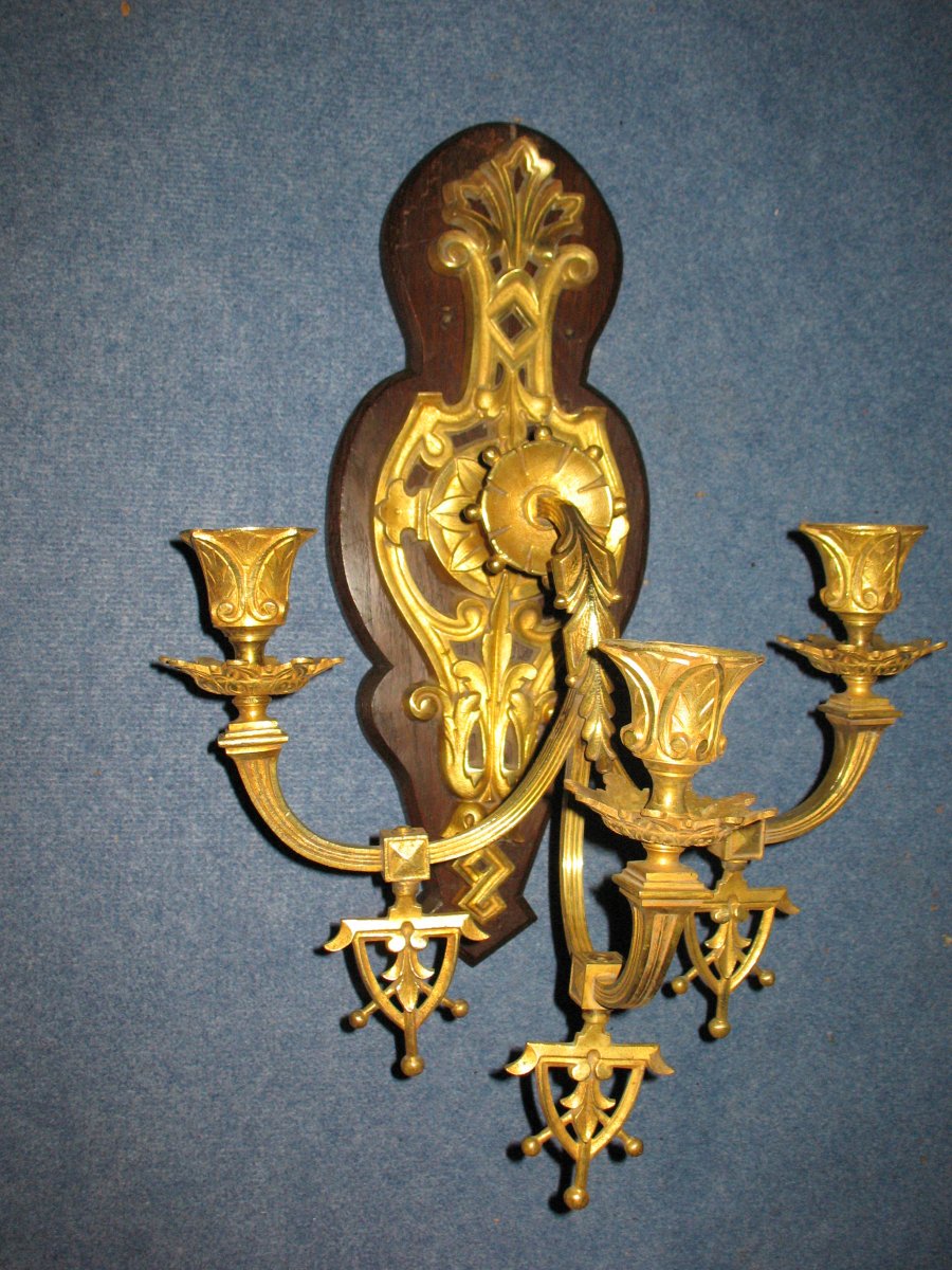 Grande applique en bronze de style gothique époque 19ème à 3 bras de lumière-photo-4