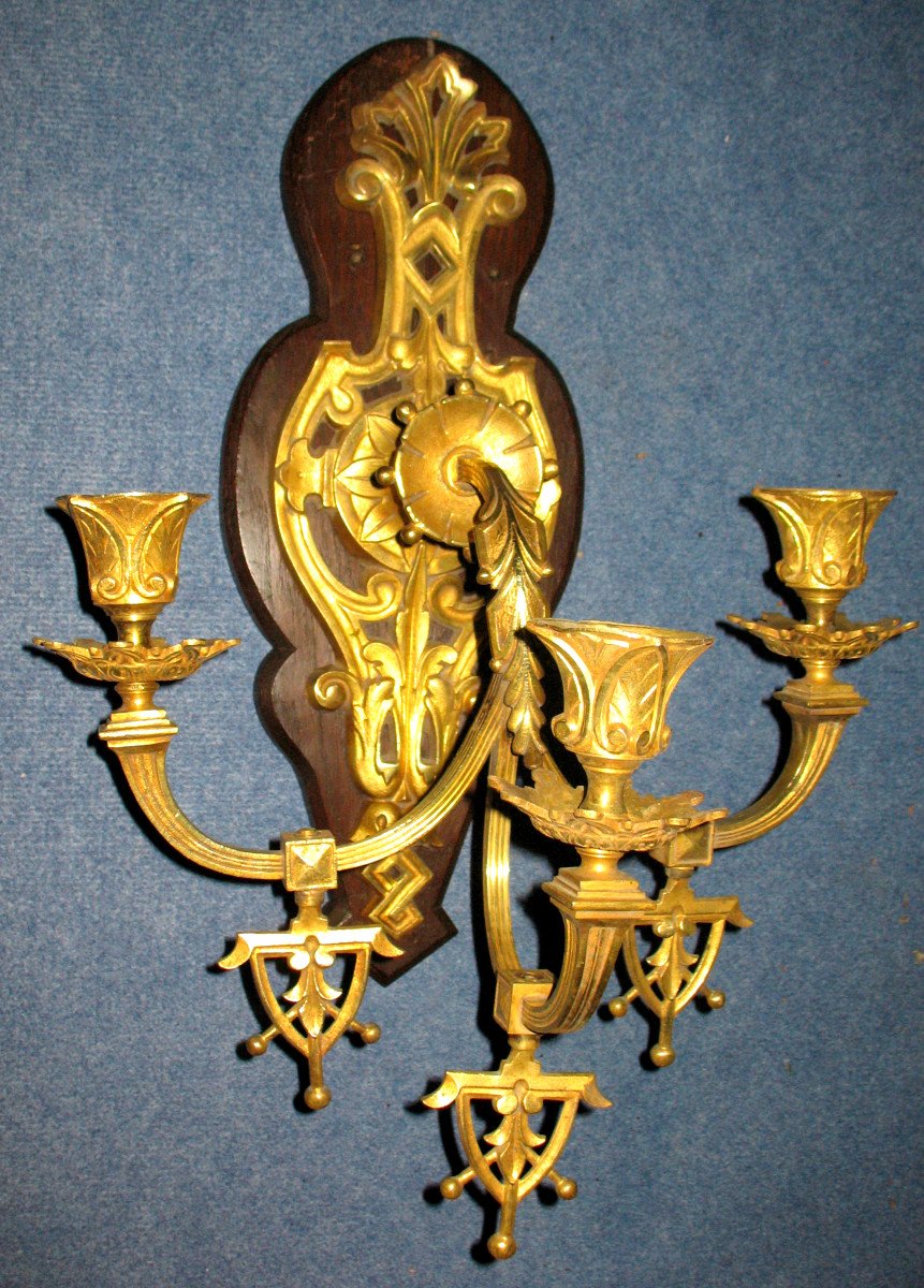 Grande applique en bronze de style gothique époque 19ème à 3 bras de lumière-photo-6