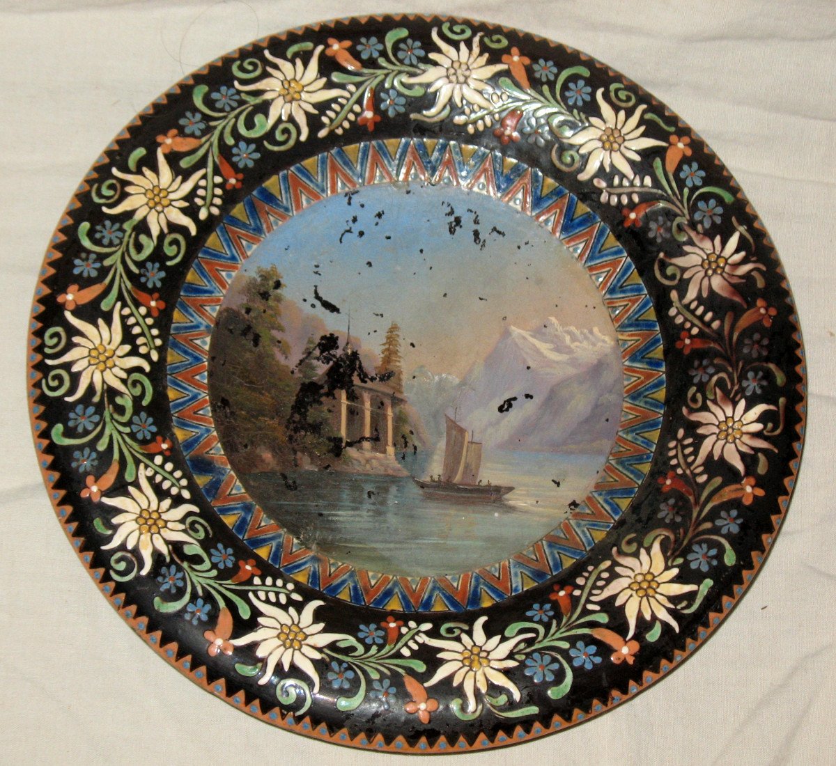 Pair Of Enamelled Dishes From Thun - Switzerland - Painted Views Hand In The Center Epoque Nineteenth-photo-2