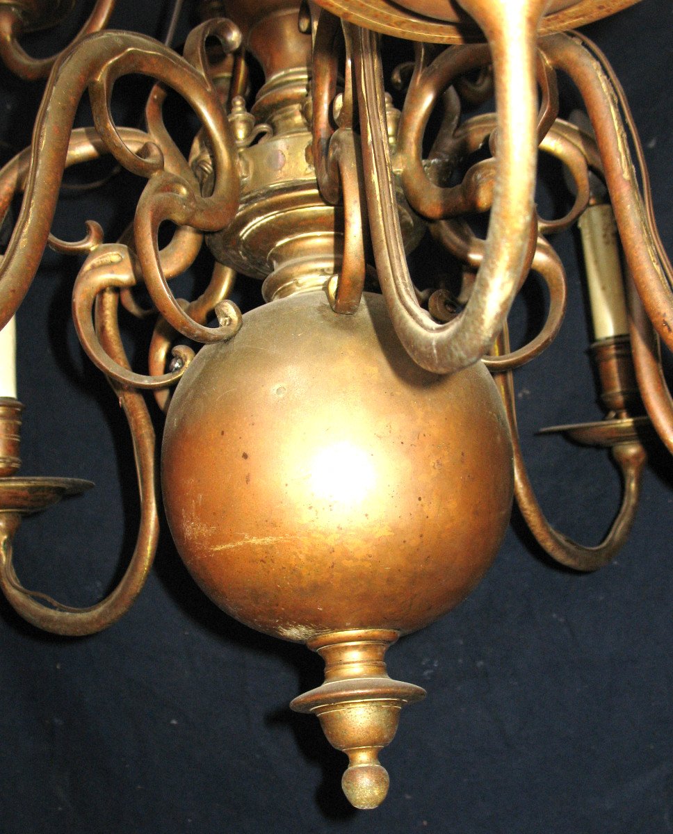Grand lustre Hollandais en bronze et laiton époque début 19ème à 16 bras de lumières-photo-3