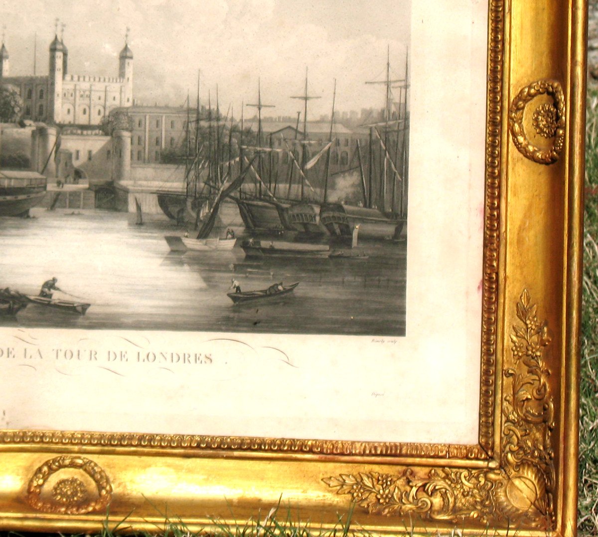 Golden Frame In The 19th Empire Style With Its Interior Engraving: View Of The Tower Of London-photo-5