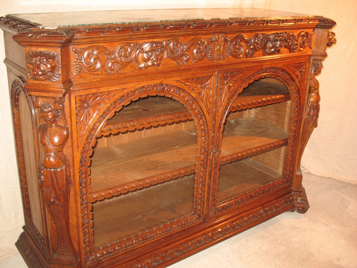 Buffet d'apparat vitré sculpté de style Renaissance provenance  :  château de Toulouse-Lautrec époque 19ème-photo-2