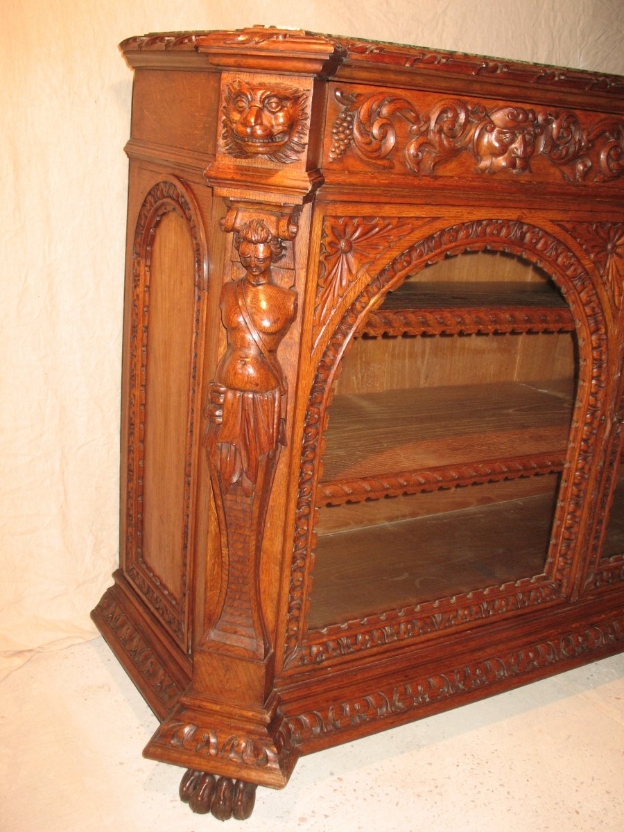 Buffet d'apparat vitré sculpté de style Renaissance provenance  :  château de Toulouse-Lautrec époque 19ème-photo-4