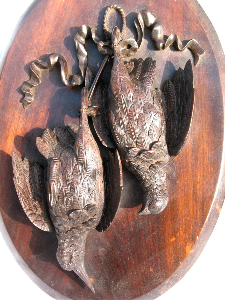 Paire de trophées de chasse en bois sculpté de la Forêt Noire époque 19ème-photo-2