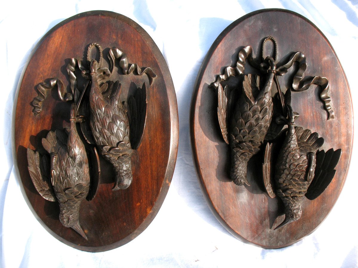 Pair Of 19th Century Black Forest Carved Wooden Hunting Trophies