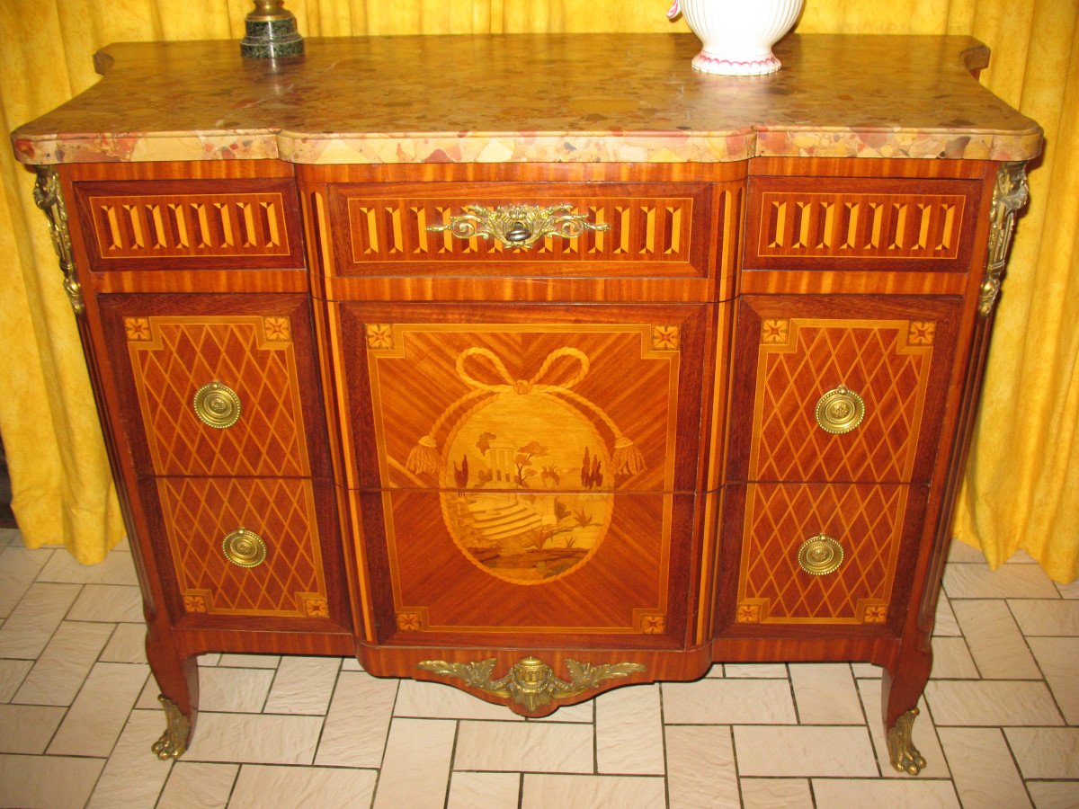 Commode With Projection And Curved Sides In Transition Style Marquetry Stamped Giblin-photo-2