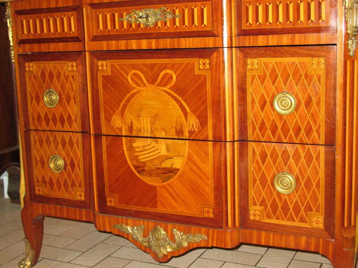 Commode With Projection And Curved Sides In Transition Style Marquetry Stamped Giblin-photo-3