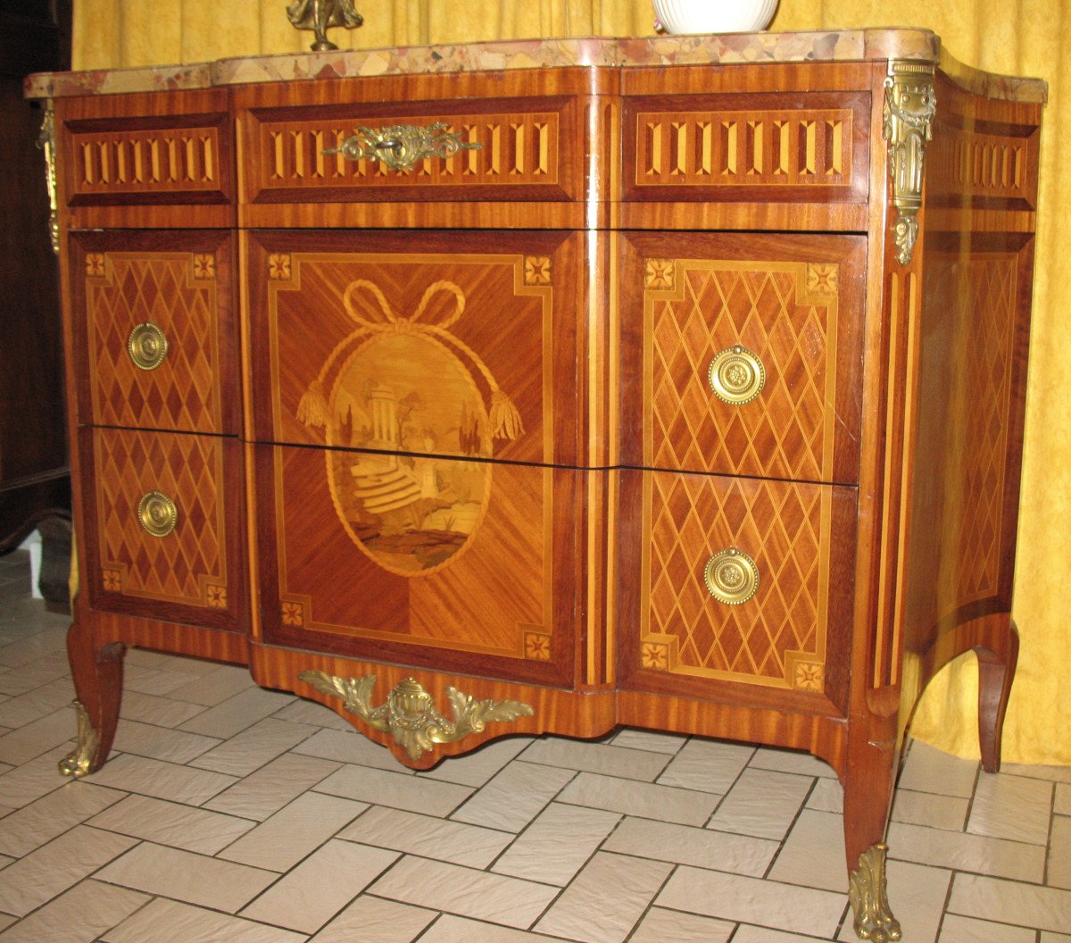 Commode With Projection And Curved Sides In Transition Style Marquetry Stamped Giblin