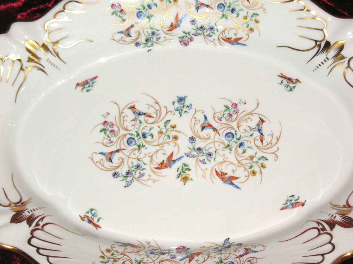 Grand plat de présentation en porcelaine de Limoges décor à l'oiseau époque 20ème-photo-4