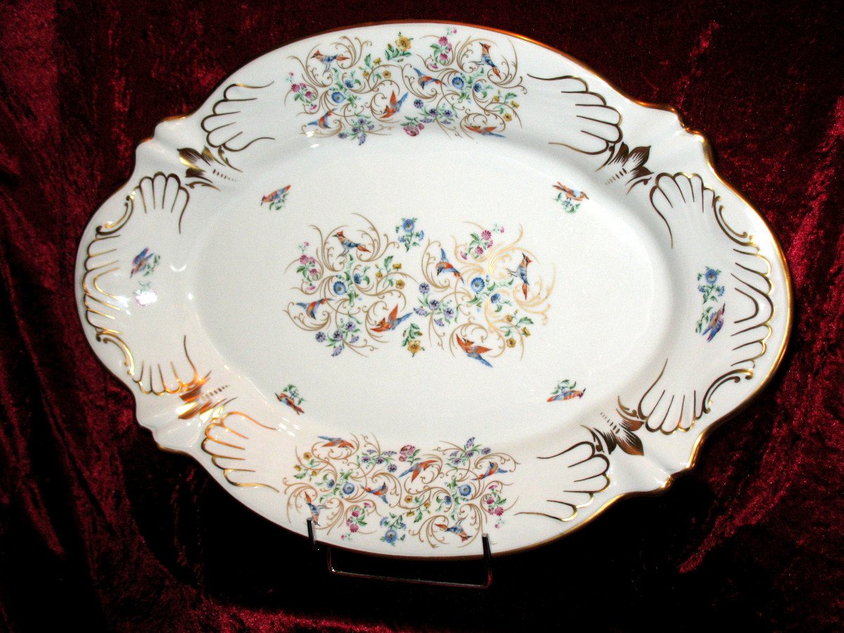 Grand plat de présentation en porcelaine de Limoges décor à l'oiseau époque 20ème-photo-7