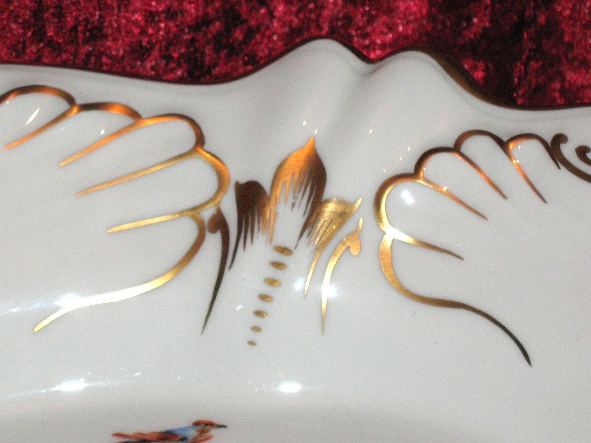 Grand plat de présentation en porcelaine de Limoges décor à l'oiseau époque 20ème-photo-1