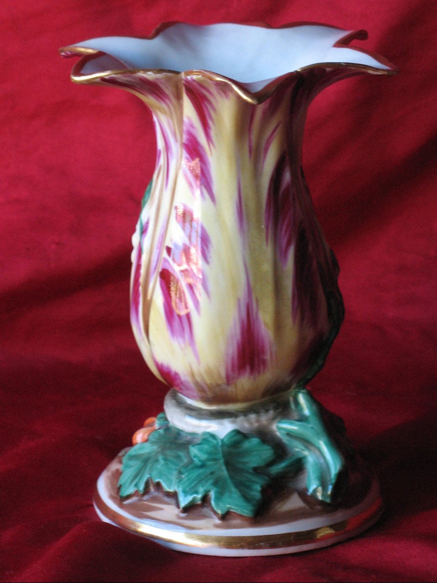 Vase  tulipe en porcelaine de Paris époque 19ème dans le goût de Jacob Petit-photo-2