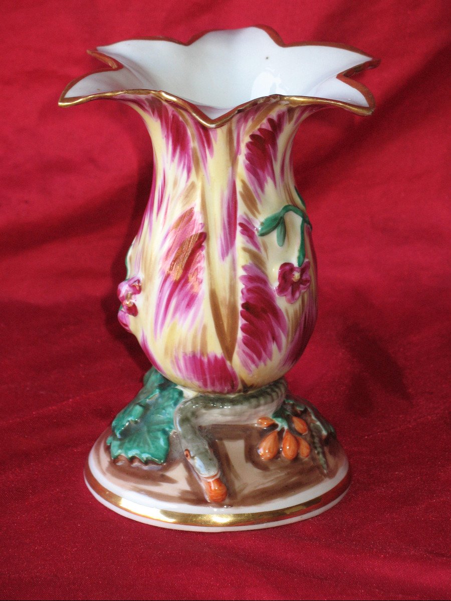 Vase  tulipe en porcelaine de Paris époque 19ème dans le goût de Jacob Petit-photo-4