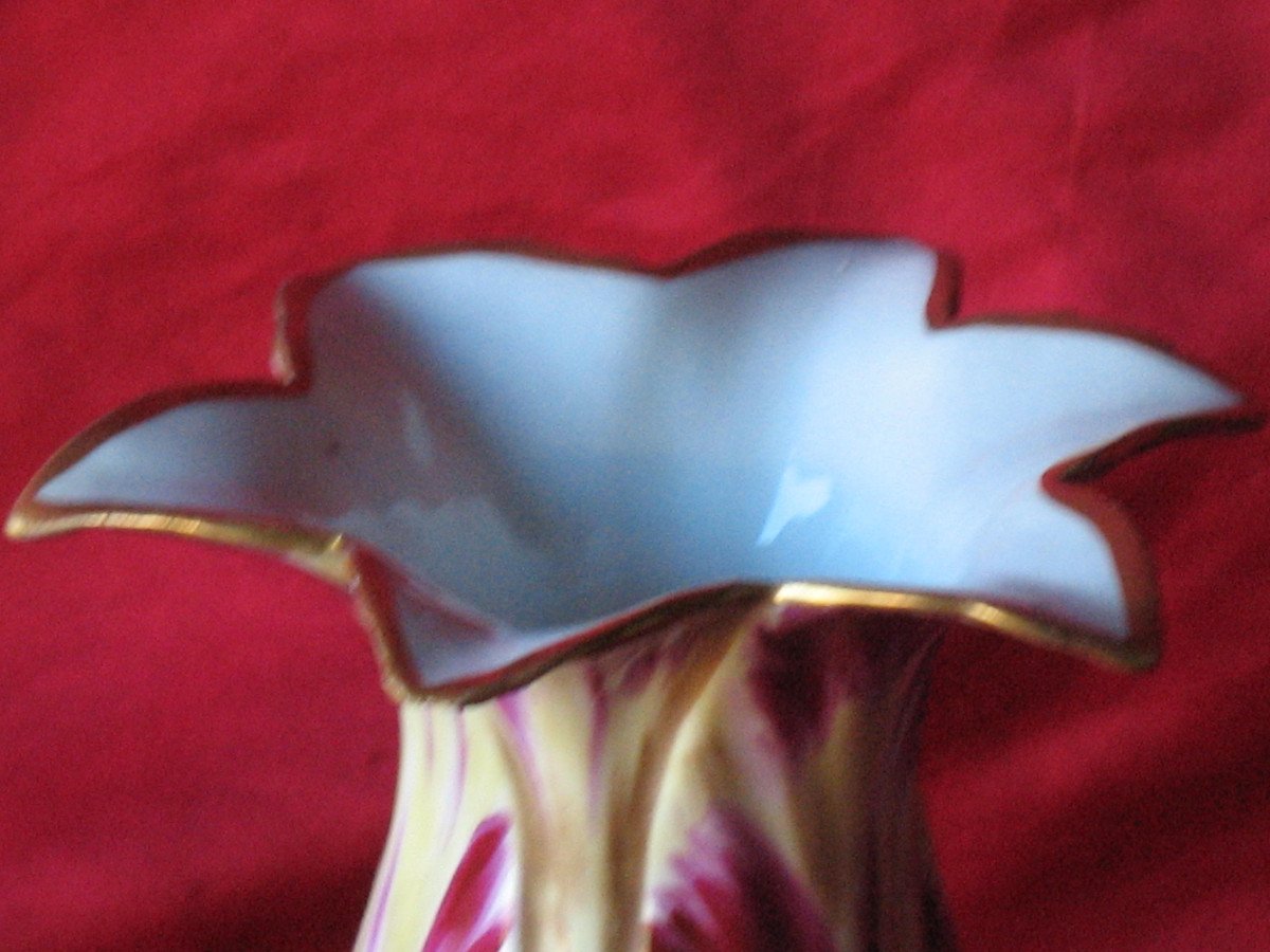 Vase  tulipe en porcelaine de Paris époque 19ème dans le goût de Jacob Petit-photo-6