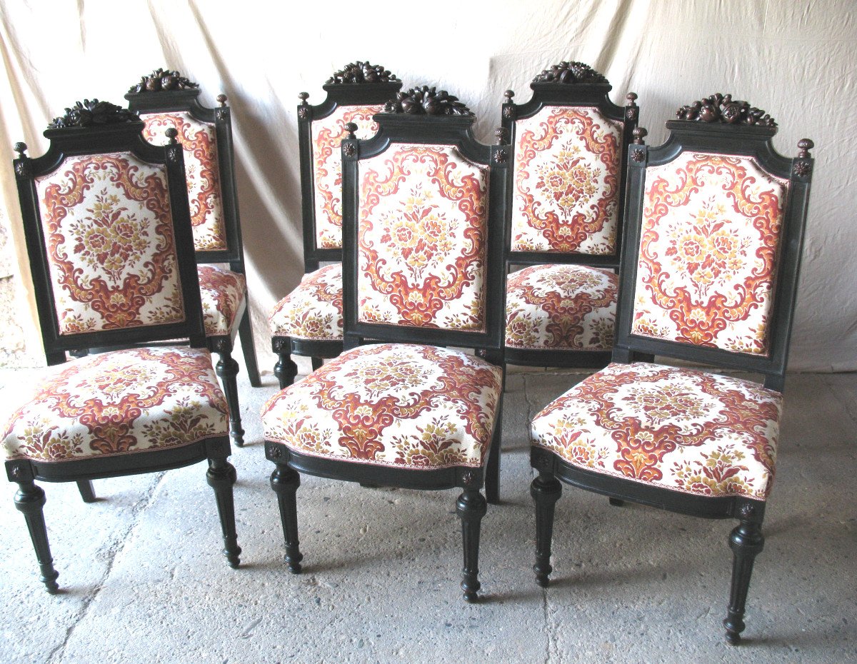 Suite de 6 chaises en acajou époque Napoléon III 19ème de style Louis XVI-photo-6