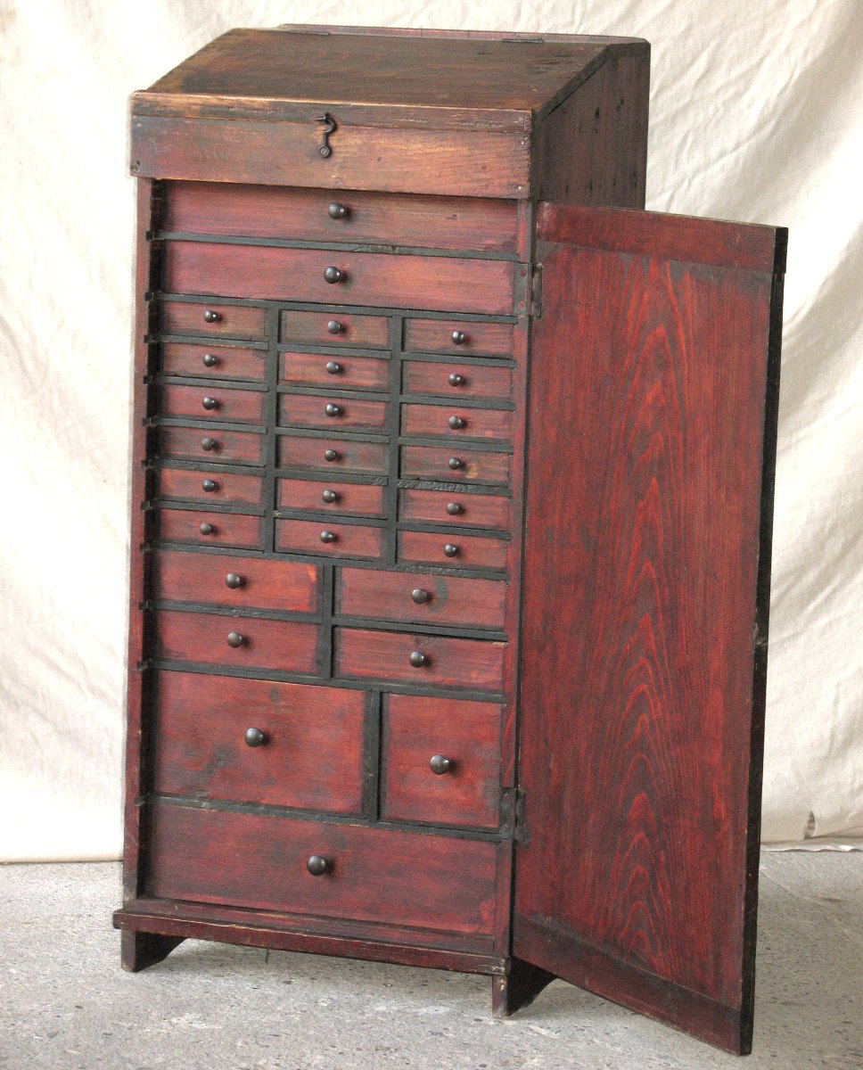 Watchmaker Jeweler's Layette Furniture With 27 Drawers And Small Tools