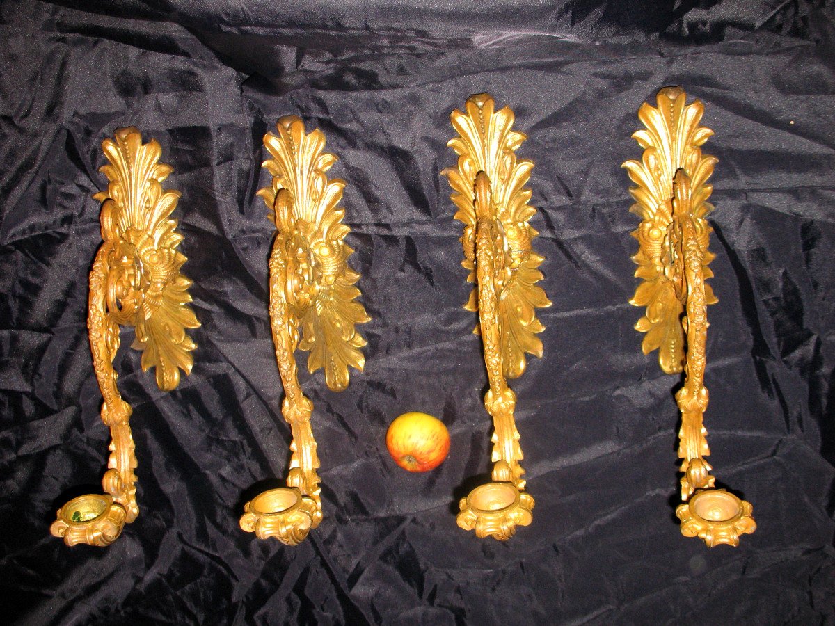 Suite Of 4 Gilded Bronze Sconces 1st Restoration Period-photo-4
