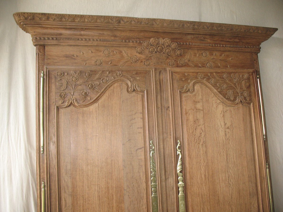 Boiserie façade d'armoire de mariage normande en chêne naturel sculpté époque 19ème-photo-2