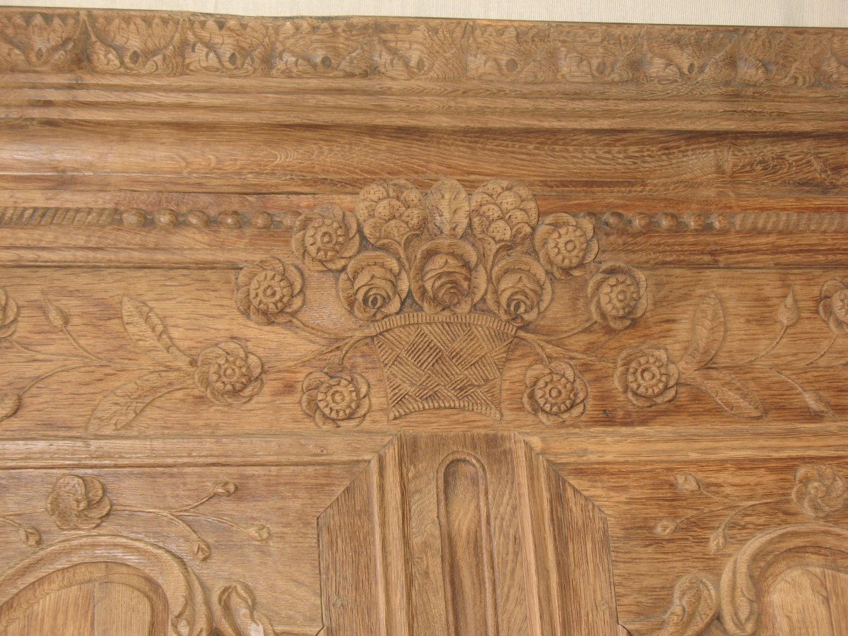 Boiserie façade d'armoire de mariage normande en chêne naturel sculpté époque 19ème-photo-2