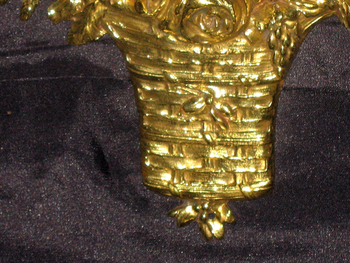 Bronze décoratif à décor de panier fleuri 19ème de style Louis XVI-photo-2