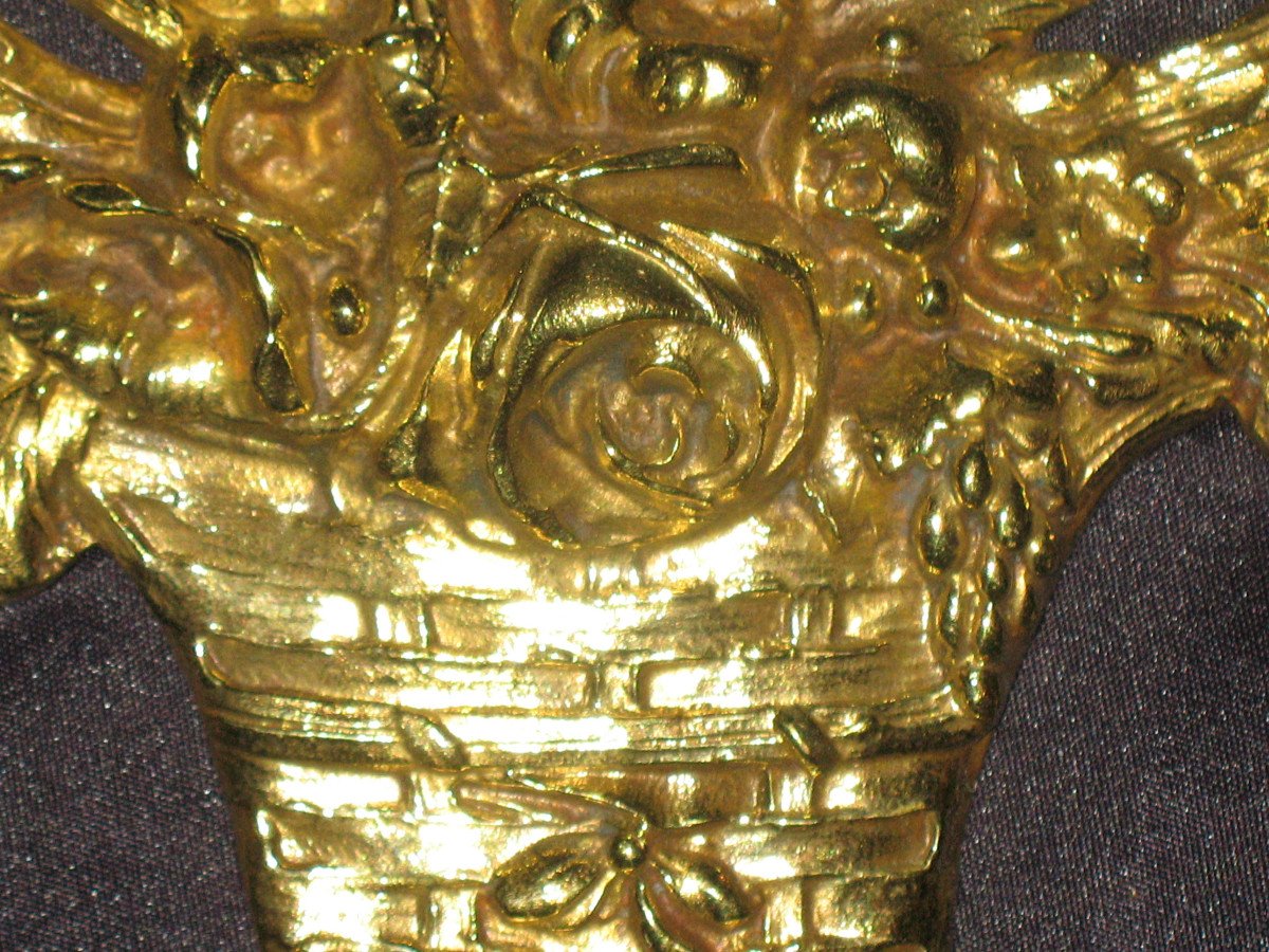 Bronze décoratif à décor de panier fleuri 19ème de style Louis XVI-photo-2
