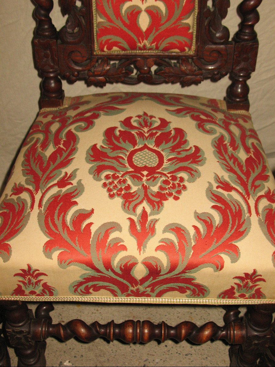 Suite Of 6 Renaissance Style Seats In Carved Oak 19th Time-photo-3