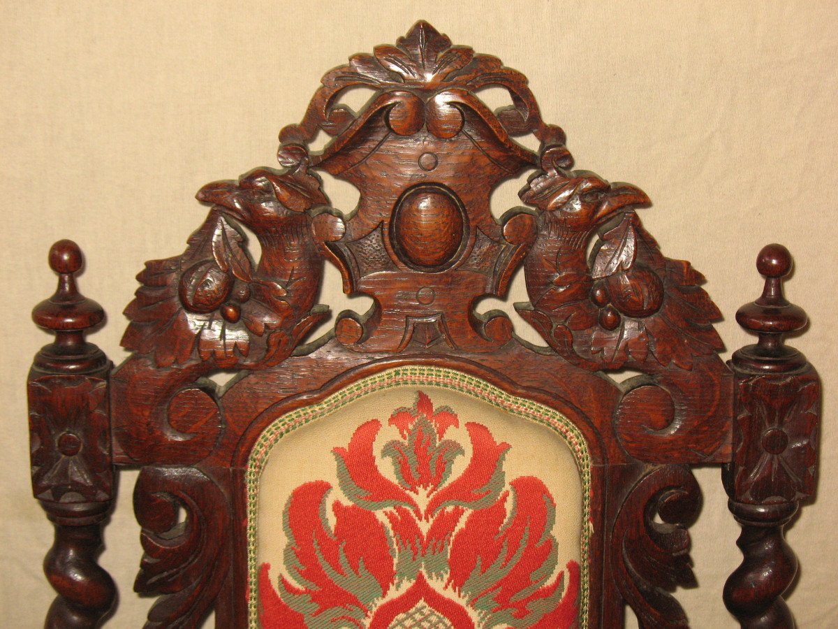 Suite Of 6 Renaissance Style Seats In Carved Oak 19th Time-photo-4