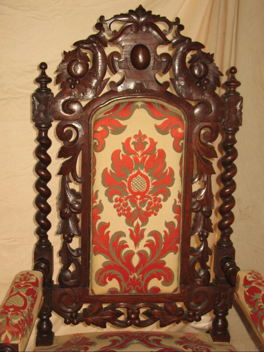 Suite Of 6 Renaissance Style Seats In Carved Oak 19th Time-photo-2