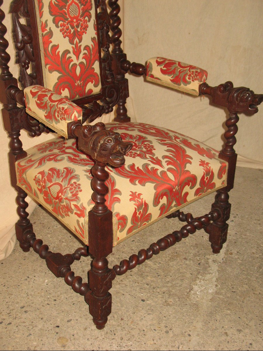 Suite Of 6 Renaissance Style Seats In Carved Oak 19th Time-photo-6