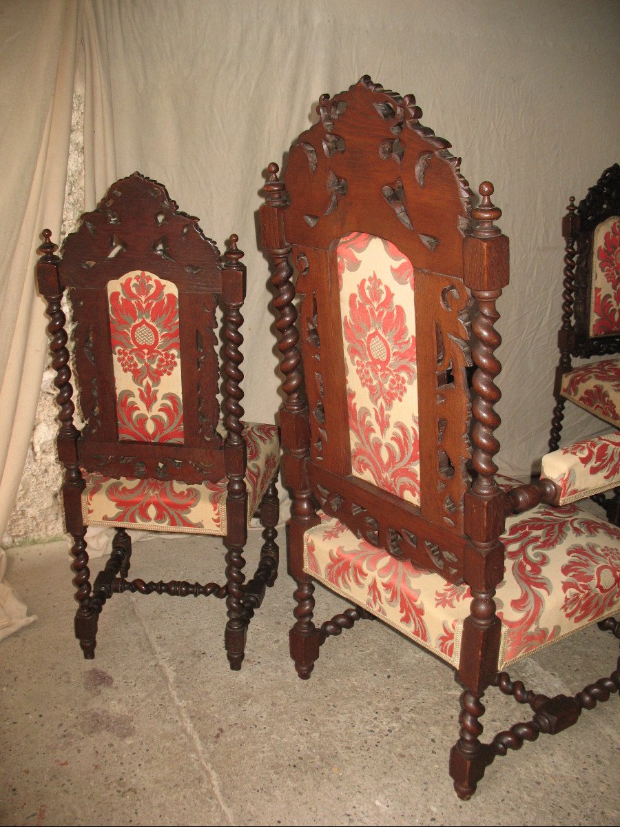 Suite Of 6 Renaissance Style Seats In Carved Oak 19th Time-photo-8