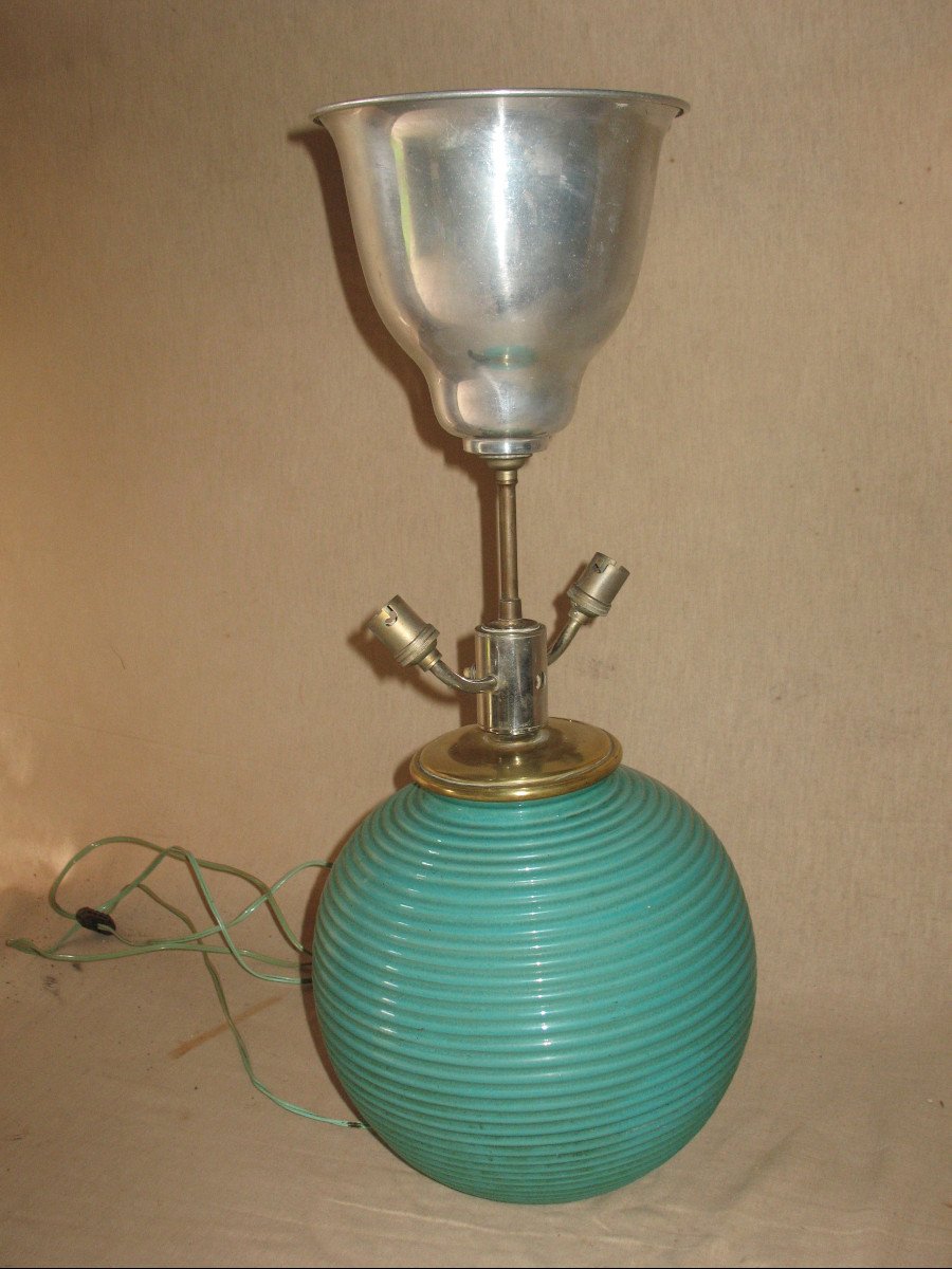 Lampe à 3 lumières en grès vernissé style Art Déco époque années 50-photo-1