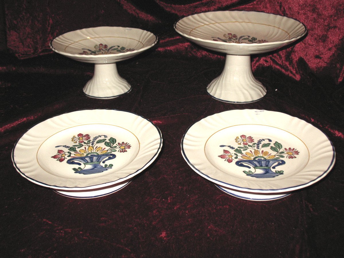 Longwy Earthenware Table Service Decorated With A Flower Basket Of 101 Pieces-photo-6