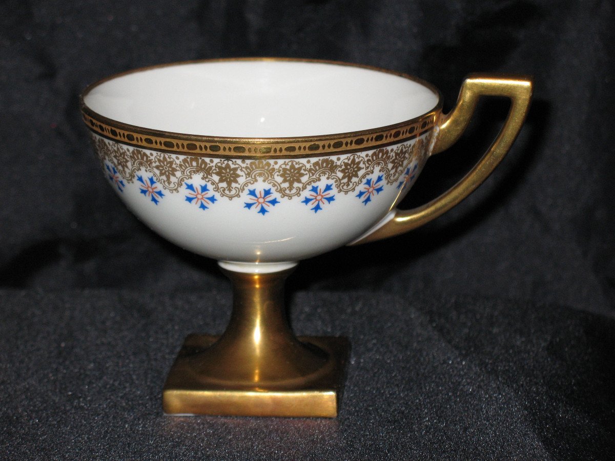 Cup And Sugar Bowl In Limoges Porcelain By Jean Pouyat Decorated With Barbeaux, 19th Century-photo-3