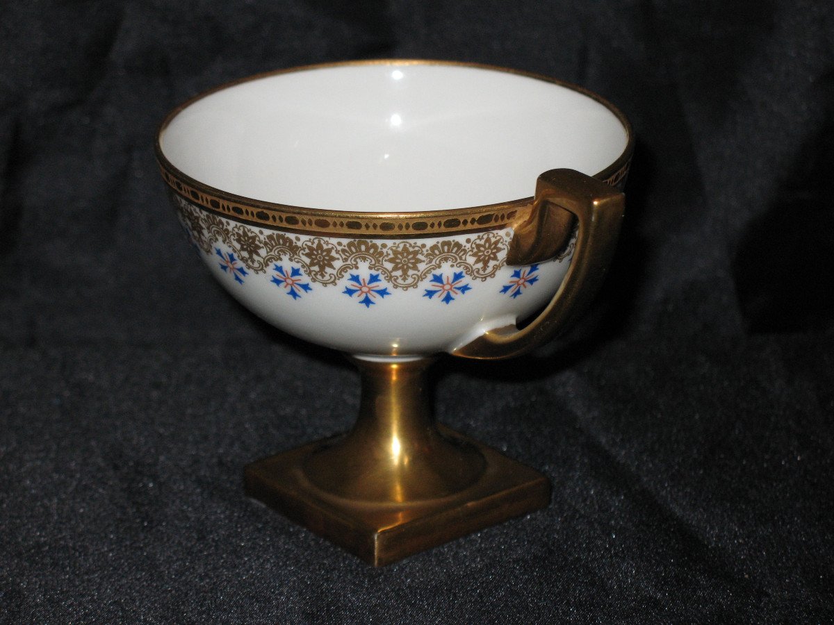 Cup And Sugar Bowl In Limoges Porcelain By Jean Pouyat Decorated With Barbeaux, 19th Century-photo-4