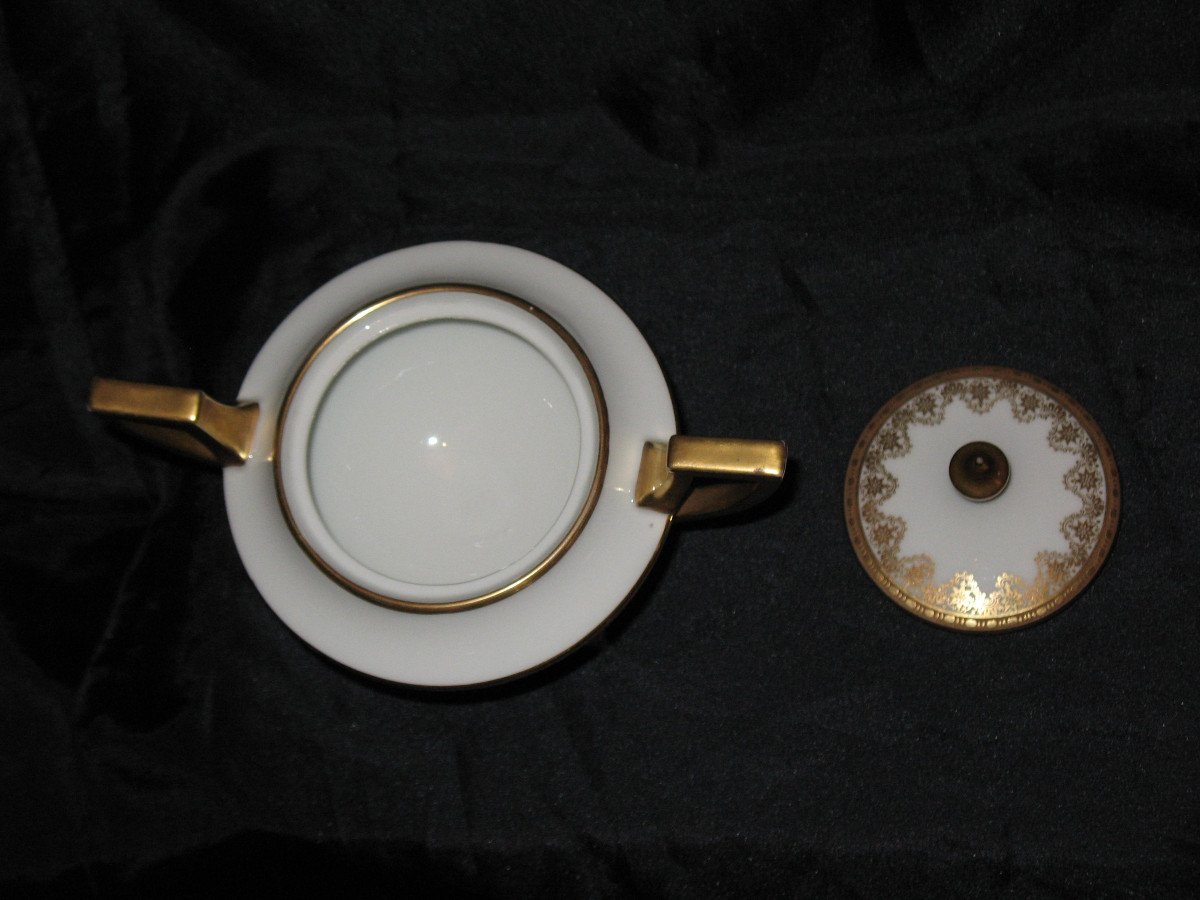 Cup And Sugar Bowl In Limoges Porcelain By Jean Pouyat Decorated With Barbeaux, 19th Century-photo-6