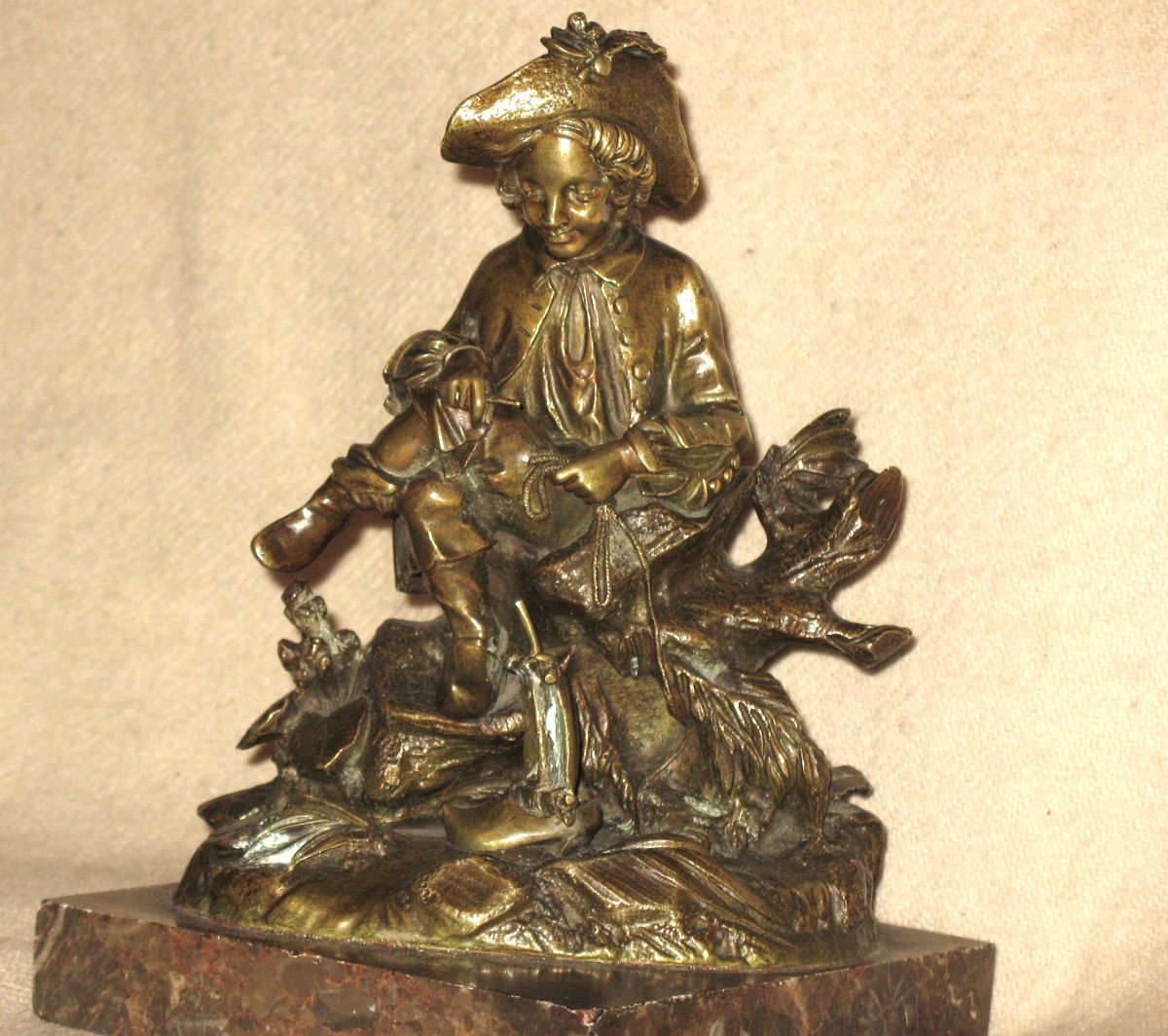 Bronze 19th Century On Marble Base: Poet At The Water's Edge-photo-2