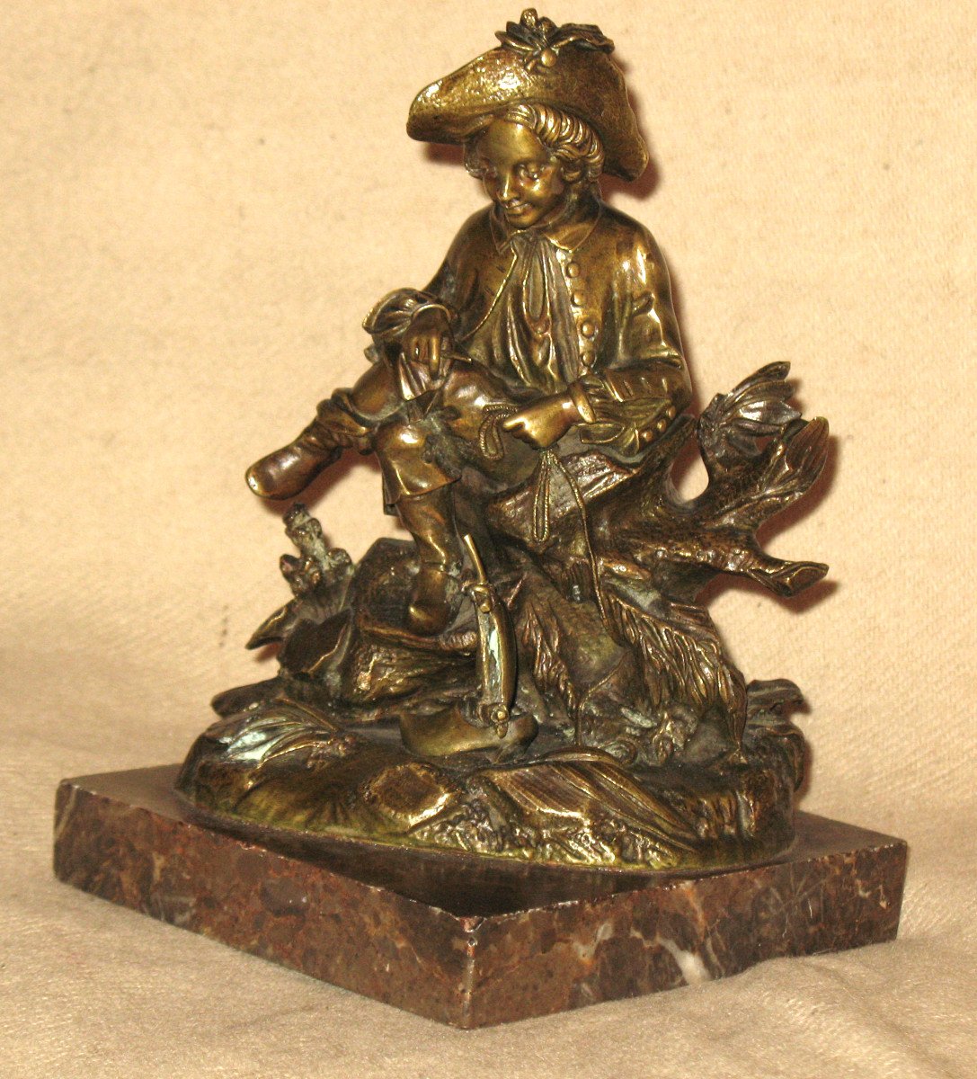 Bronze 19th Century On Marble Base: Poet At The Water's Edge-photo-5