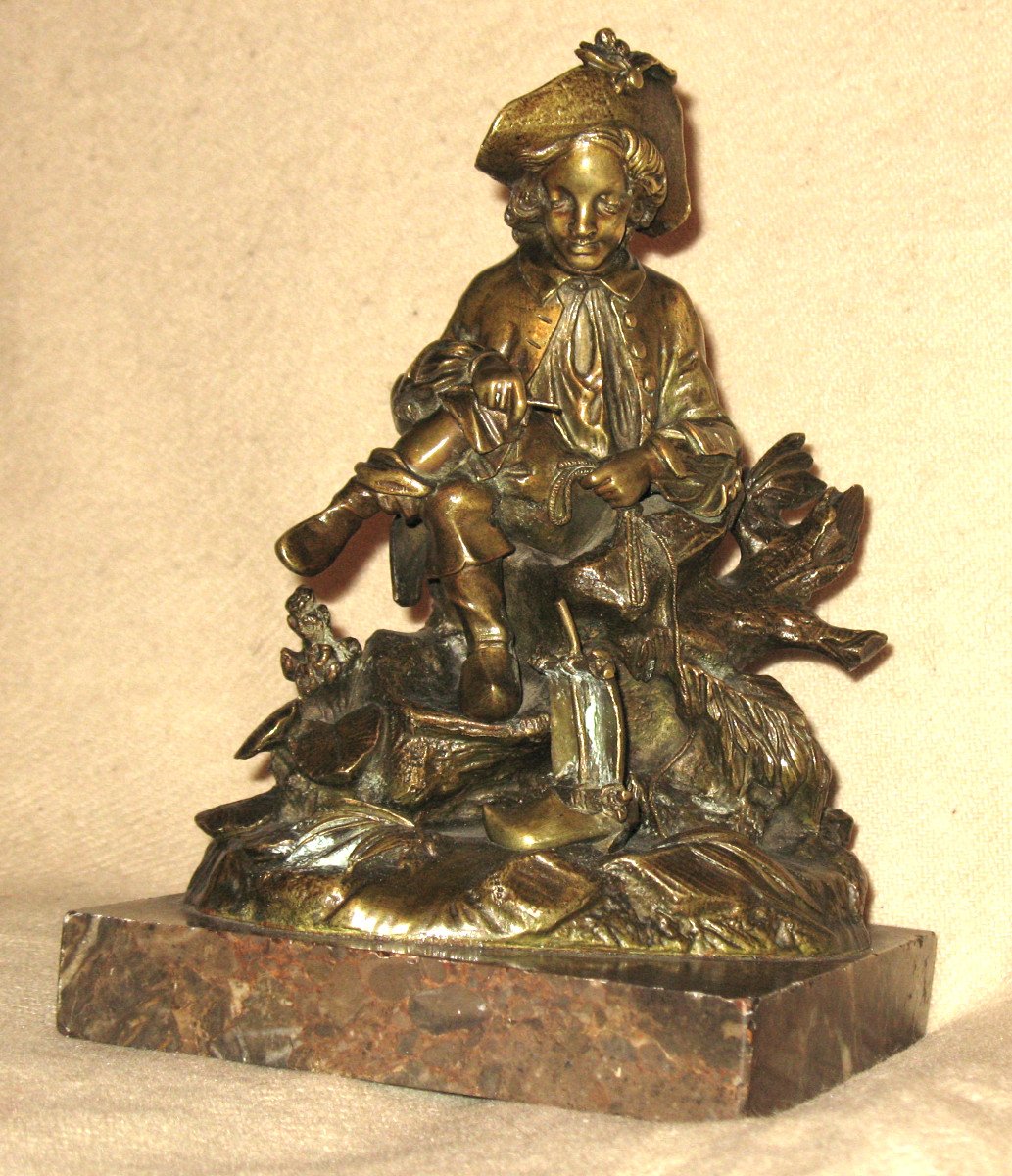 Bronze 19th Century On Marble Base: Poet At The Water's Edge