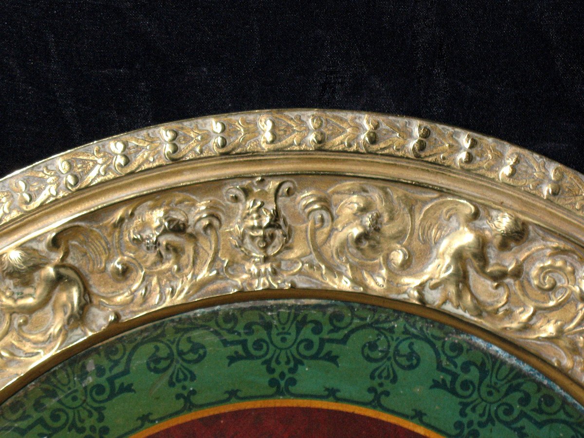 Paire de grands cadres en bronze tondos de style Renaissance époque 19ème-photo-2