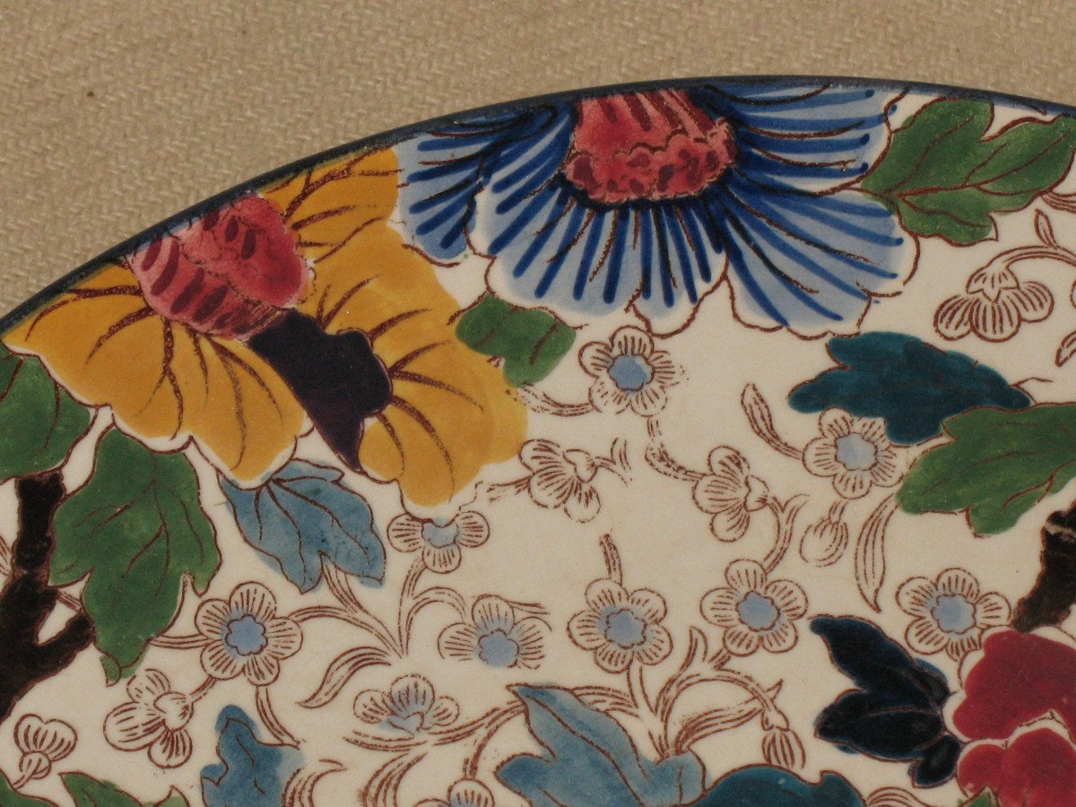 Earthenware Dish From Gien Decorated With Peonies, 19th Century-photo-4